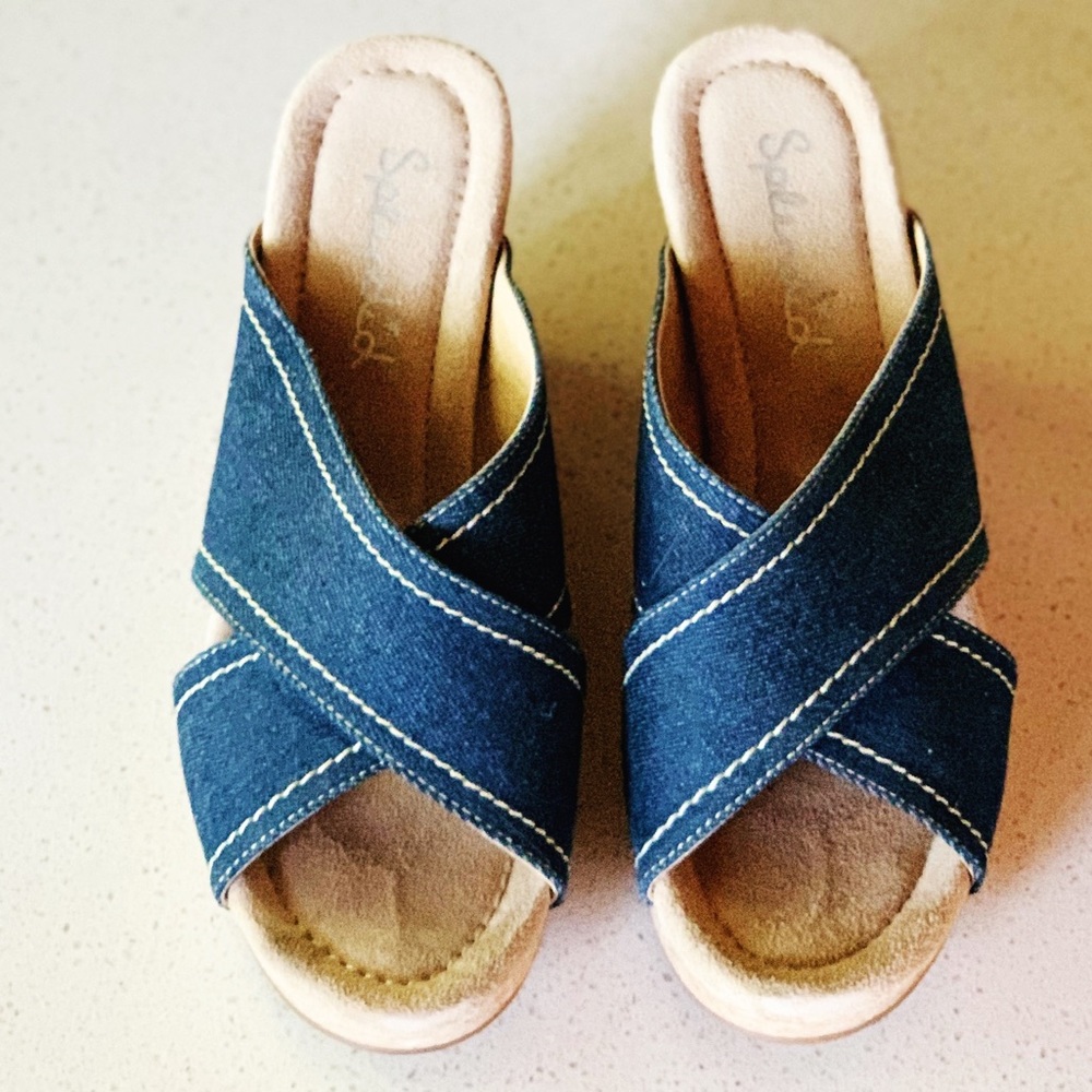 Denim Wedge Sandal
